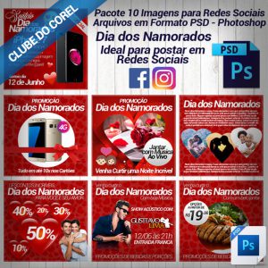 Pacote 10 Imagens Redes Sociais Promoção Dia dos Namorados PSD Pronto para Editar Imagem