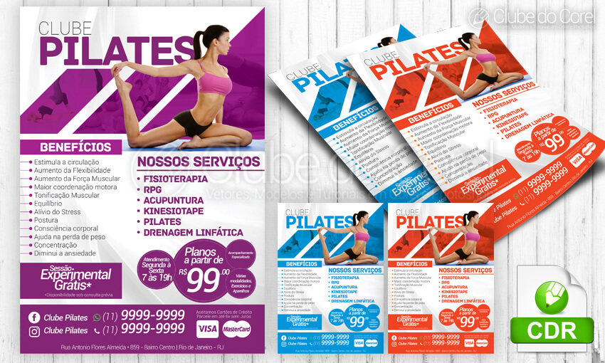 Panfleto Pilates Modelo Pronto Clube do Corel Imagem destaque