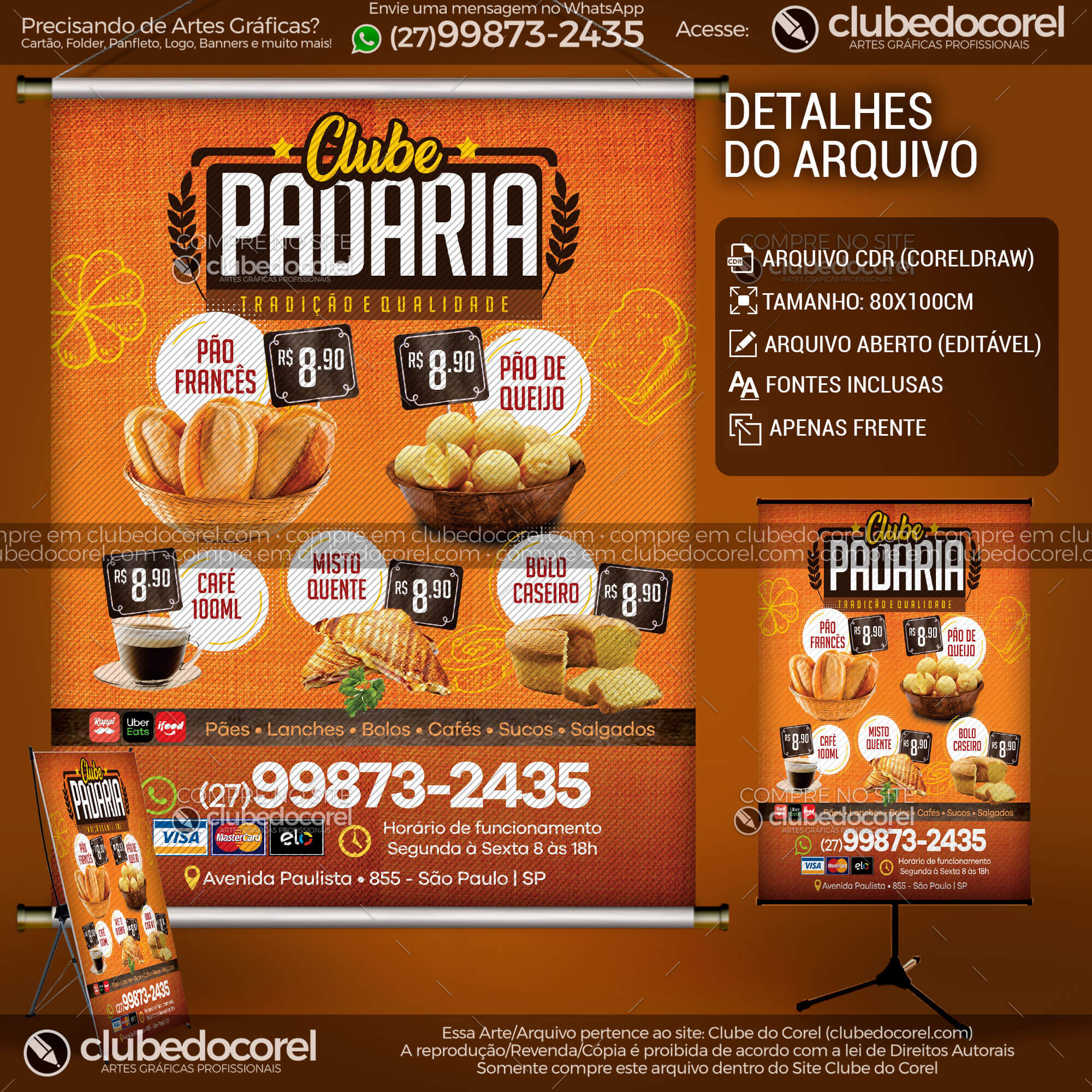 Banner Padaria Modelo Pronto Clube do Corel Editar e Imprimir PDF e CDR 02