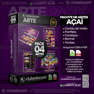 Pacote Artes Acai Cartao Panfleto Cardapio Banner Clube do Corel CDR e PDF Modelo pronto para Editar e Imprimir 01