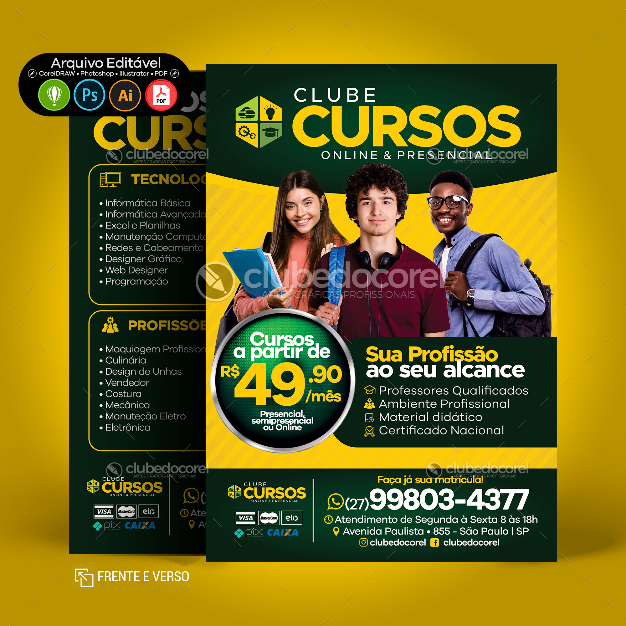 Panfleto Flyer Cursos Escola Profissionalizante CDR PSD PDF AI 01 Clube do Corel 01