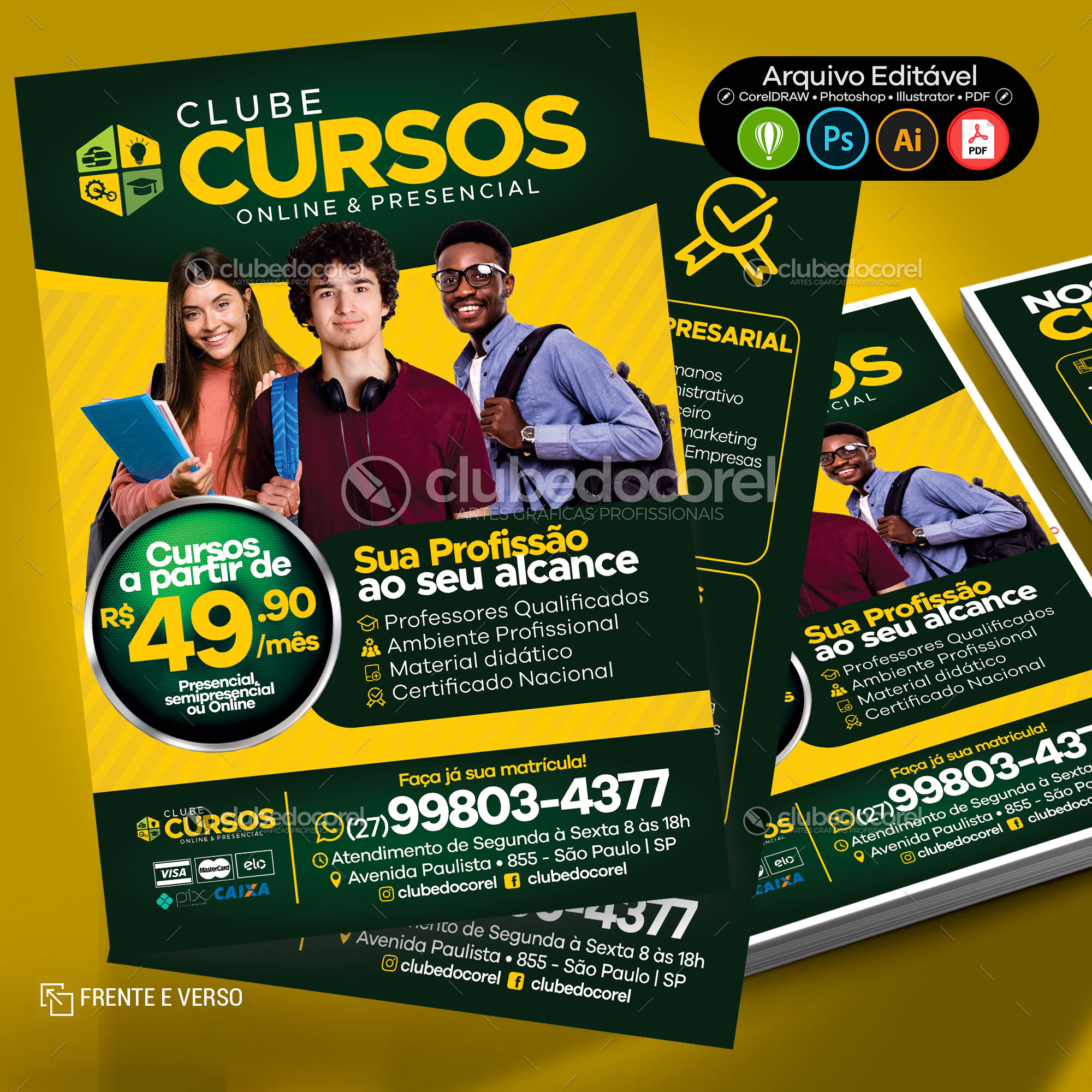 Panfleto Flyer Cursos Escola Profissionalizante CDR PSD PDF AI 01 Clube do Corel 02