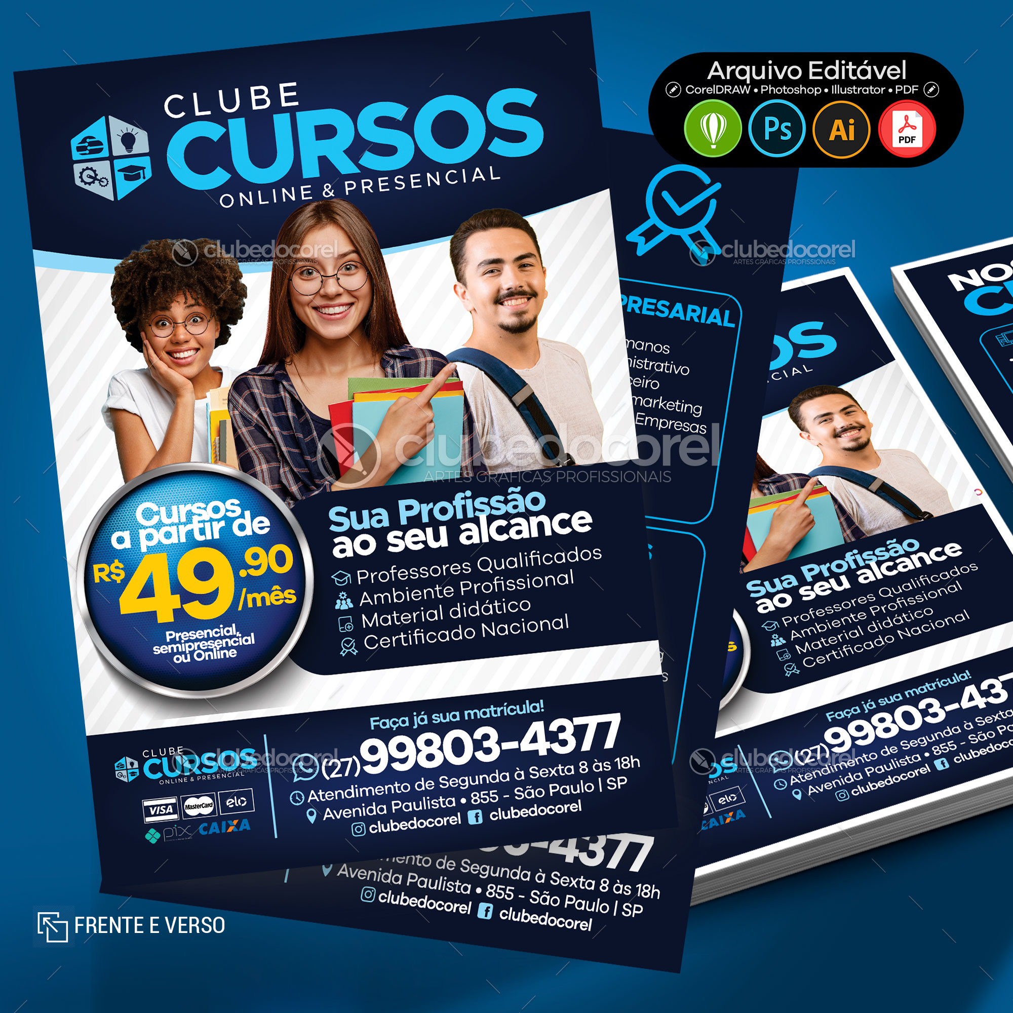 Panfleto Flyer Cursos Escola Profissionalizante CDR PSD PDF AI 02 Clube do Corel 02