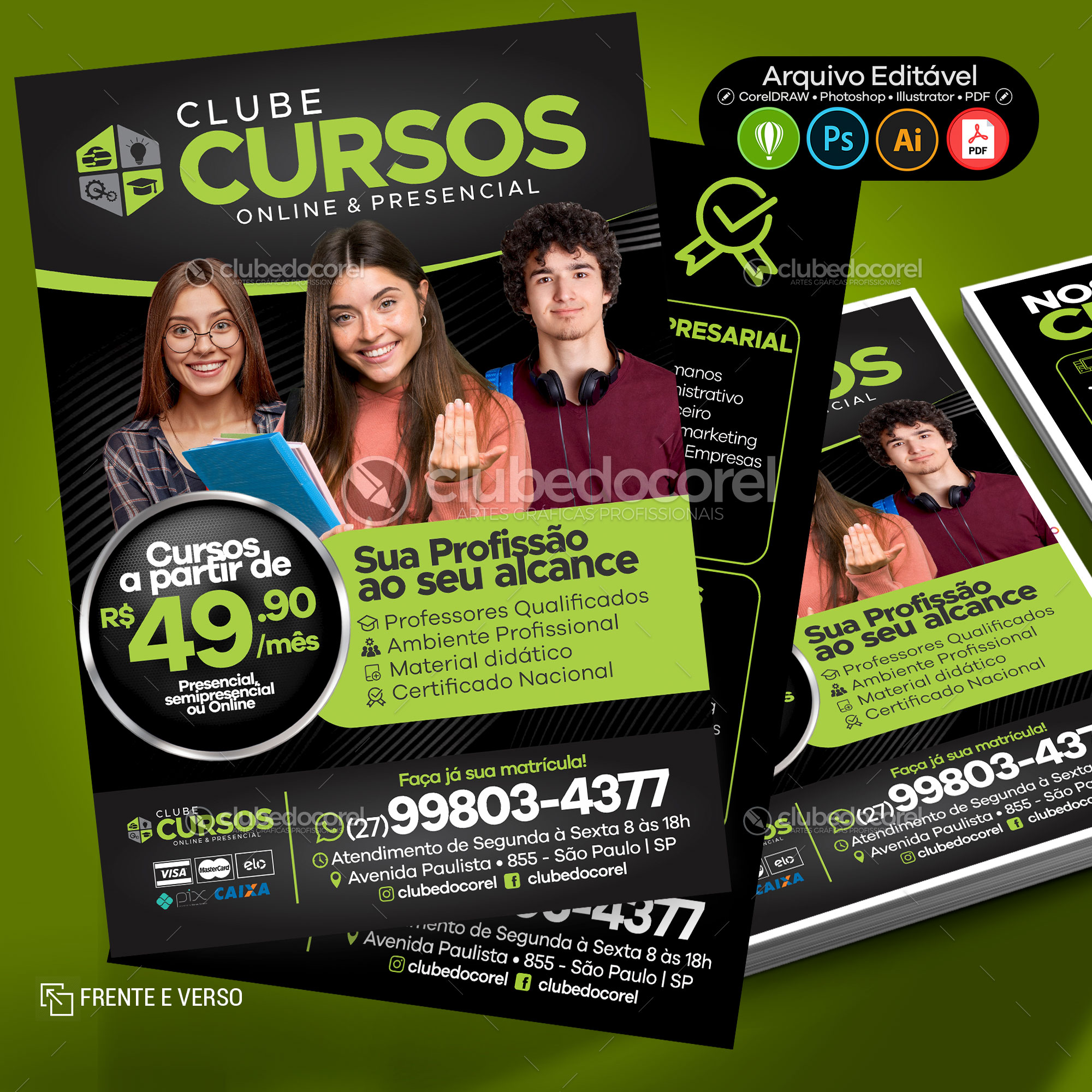 Panfleto Flyer Cursos Escola Profissionalizante CDR PSD PDF AI 03 Clube do Corel 02