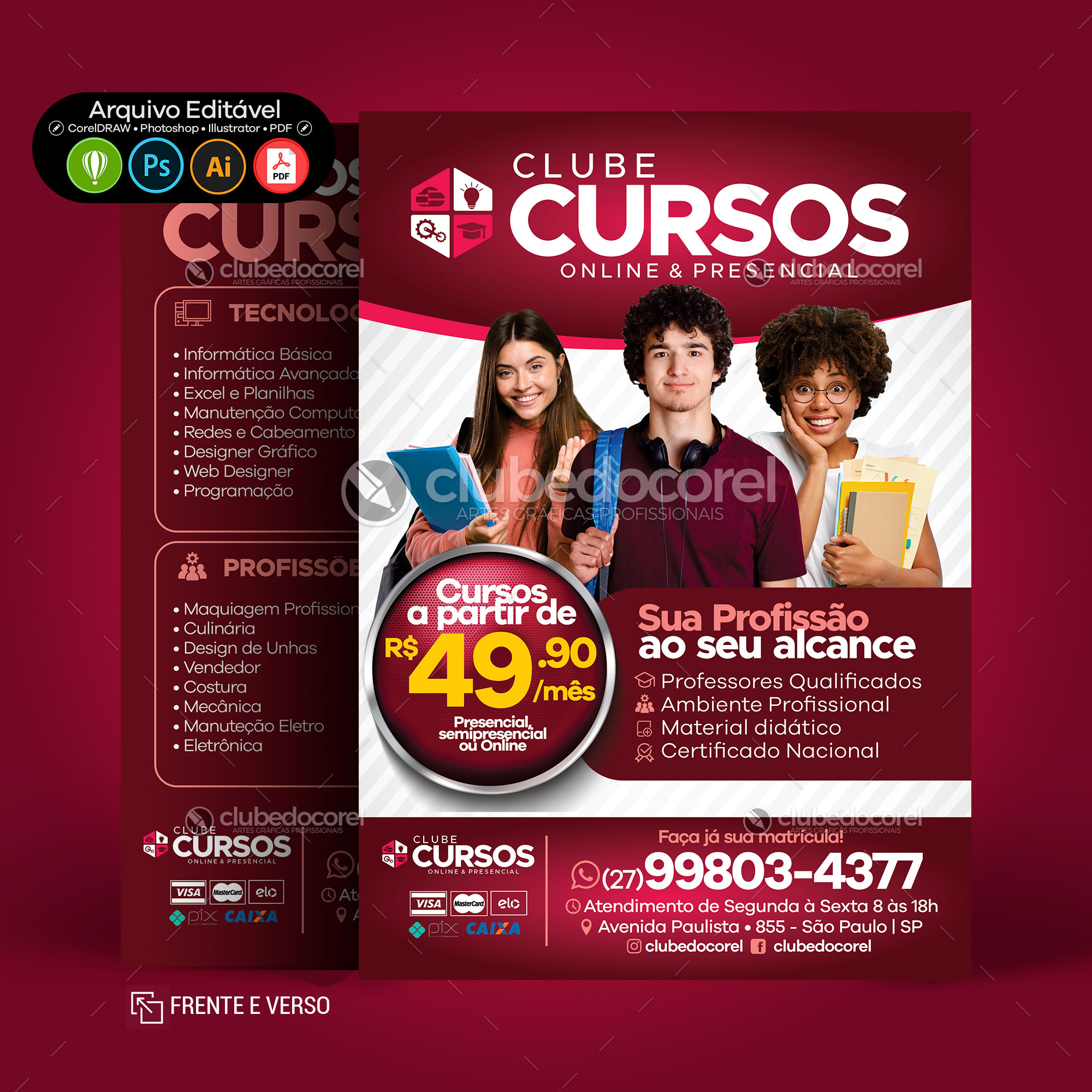 Panfleto Flyer Cursos Escola Profissionalizante CDR PSD PDF AI 04 Clube do Corel 01