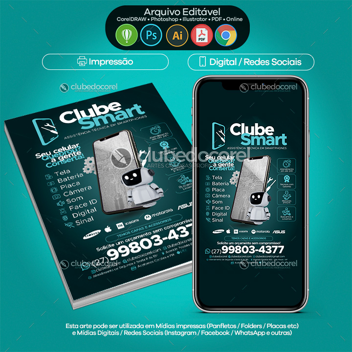 Assistência Técnica Conserto Smartphone Panfleto Flyer Editável CDR PSD 04 02 Assistência Técnica – Conserto Smartphone Celular – Panfleto Flyer Editável #04