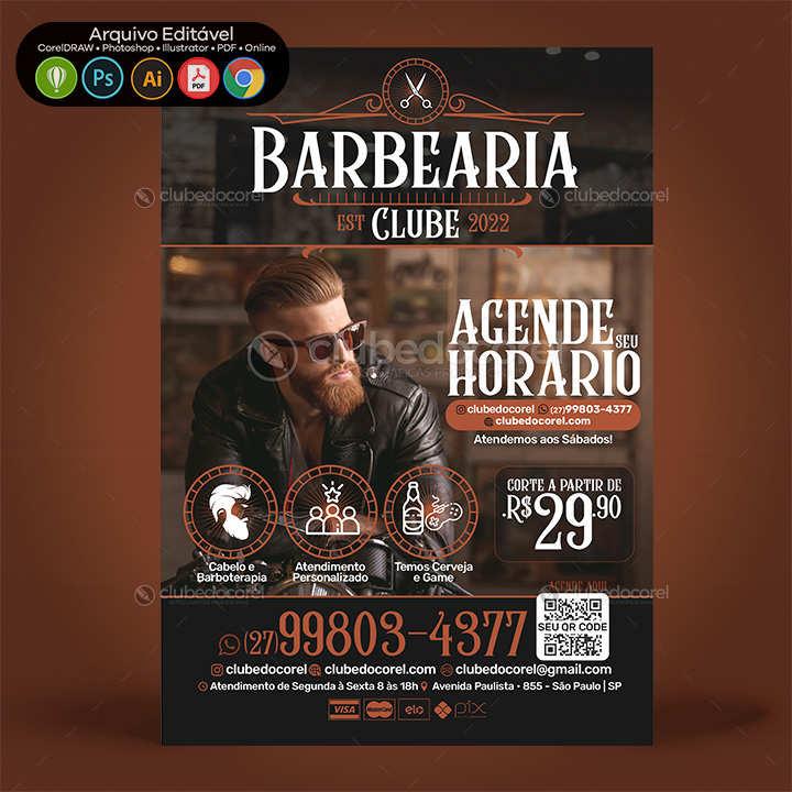 Barbearia - Panfleto Flyer - Editável CDR PSD 02 - Clube do Corel 01