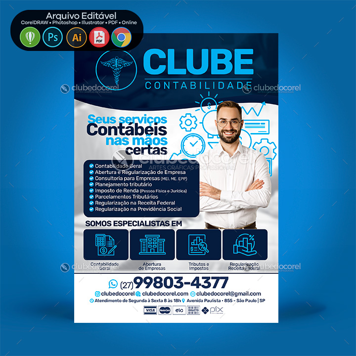 Contabilidade - Panfleto Flyer Folder Banner Post - Editável CDR PSD 02 - 01 Clube do Corel