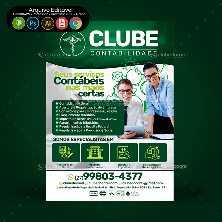 Contabilidade - Panfleto Flyer Folder Banner Post - Editável CDR PSD 03 - 01 Clube do Corel