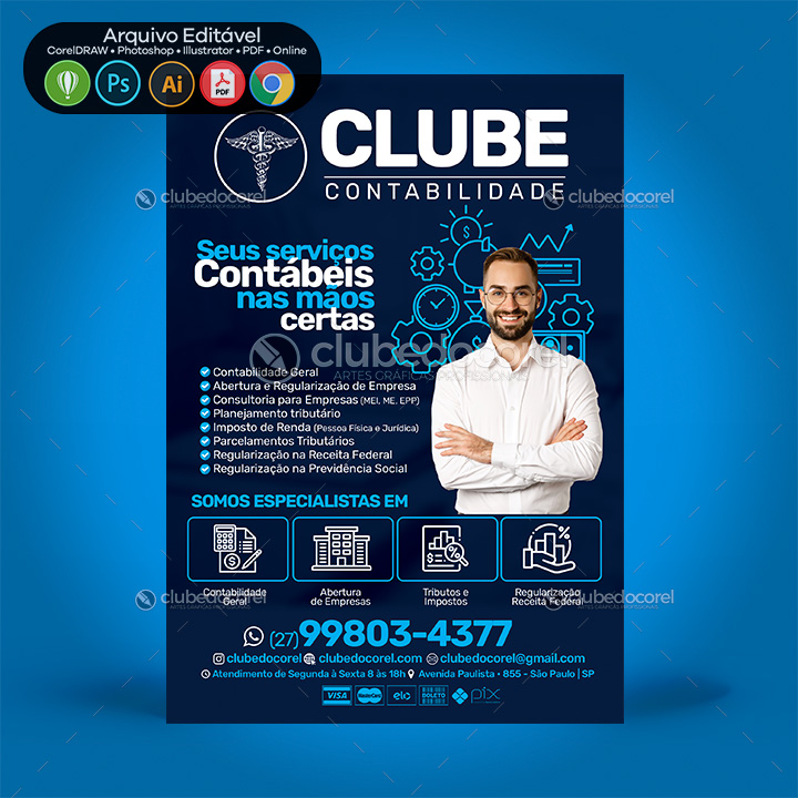 Contabilidade - Panfleto Flyer Folder Banner Post - Editável CDR PSD 06 - 01 Clube do Corel