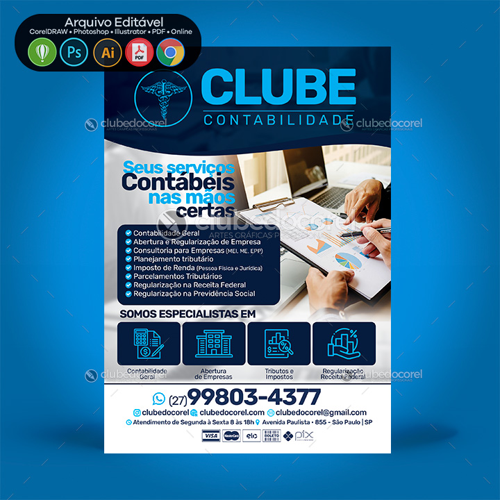 Contabilidade - Panfleto Flyer Folder Banner Post - Editável CDR PSD 10 - 01 Clube do Corel