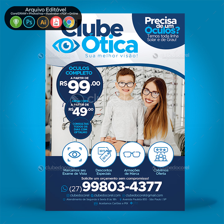 Ótica - Panfleto Flyer para Editar PSD CDR PDF Modelo Pronto 01 01