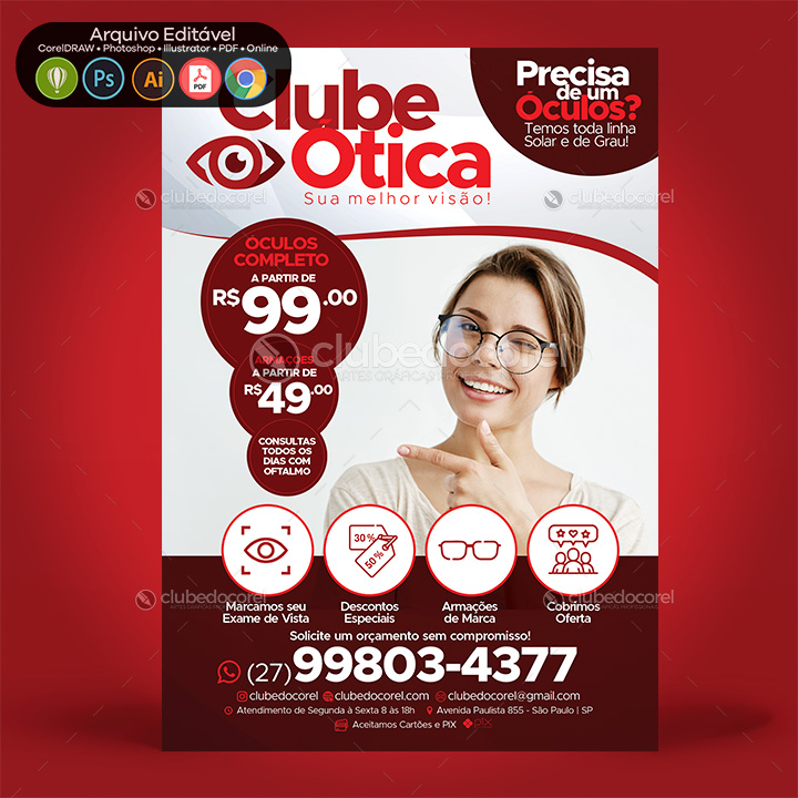 Ótica - Panfleto Flyer para Editar PSD CDR PDF Modelo Pronto 02 01
