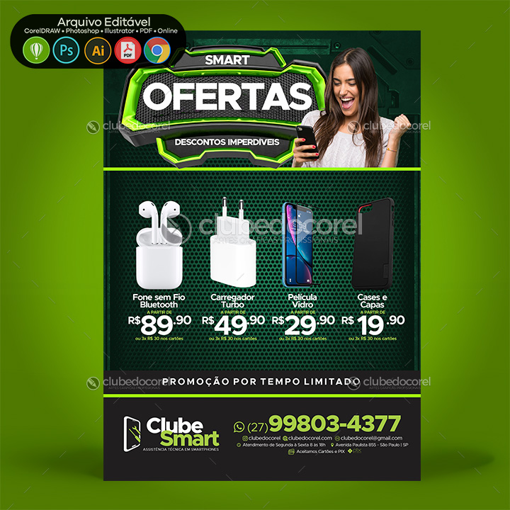 Smartphone Celular - Acessorios - Panfleto Flyer - Editável CDR PSD 02 01